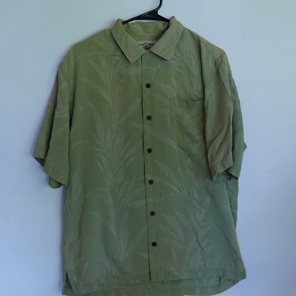 Tommy Bahama Olive Green Leaf Pattern Shirt